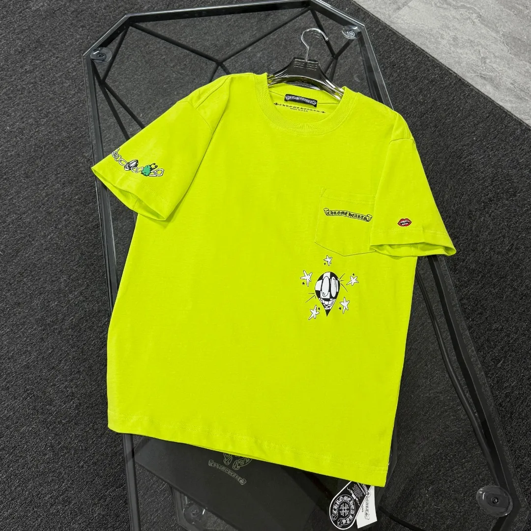 P180 Chrome Hearts 25 high version fabrics made of 300g high-density cotton, no deformation, no shrinkage, complete with three labels, same style for men and women, process: sleeve embroidery + digital printing, color: white, black, fluorescent green, SIZE: S-XL